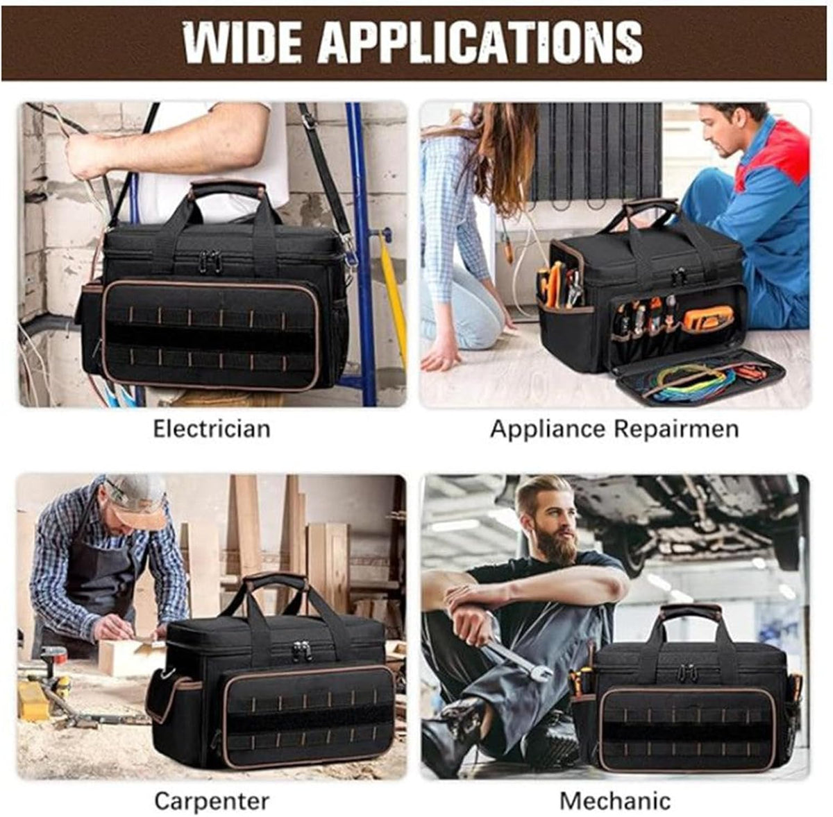 GENERIC Sac à Outils D'électricien | Bandoulière Réglable De Grande Capacité, Organisation Portable Pour Rangement D'outils – Pour électricien, Mécanicien, Charpentier, Construction, Voyage, Jardin