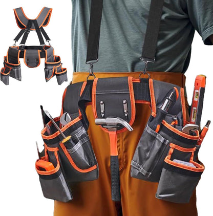  Ceinture à Outils Renforcée - Organisateur De Ceinture Porte-Outils - Ceinturon Réglable Avec Bretelles Et 19 Poches Pour Les Sites De Construction Réparations De Plomberie Installations