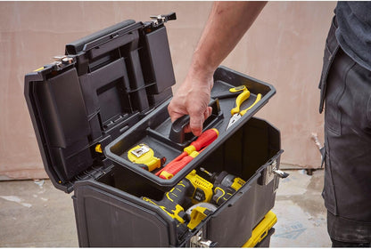  Stanley 1-70-326 Servante Compacte 3 En 1 - Boite À Outils Détachable - 2 Organiseurs Sur Le Couvercle - Bac Pour Électroportatif - Polypropylène Résistant - Poignée Télescopique - 630 X 475 X 284Mm Noir