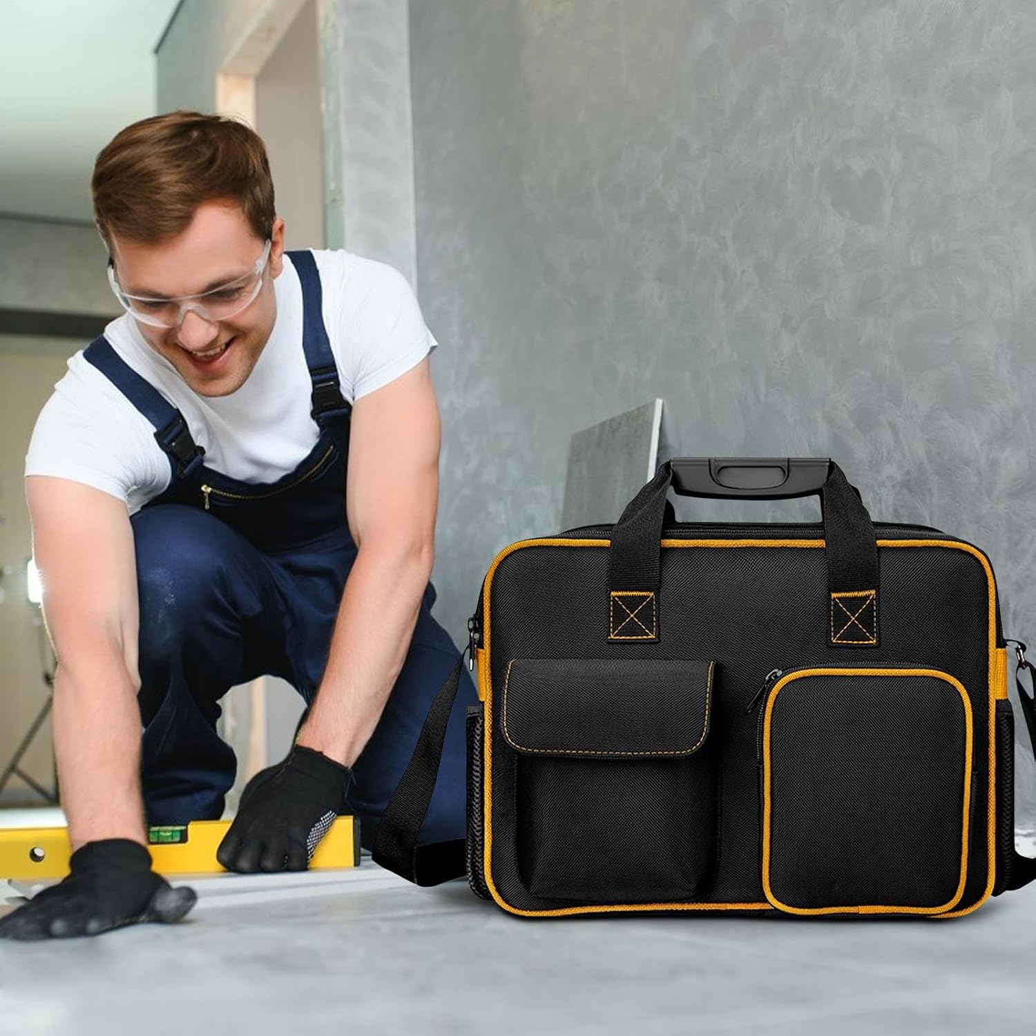  Sac à Outils En Toile Pour électricien, Sac Fourre-tout Robuste De Grande Capacité, Organiseur Portable épais, Bandoulière, Design Résistant à L'eau Pour Homme, Construction, Entretien, Chantier