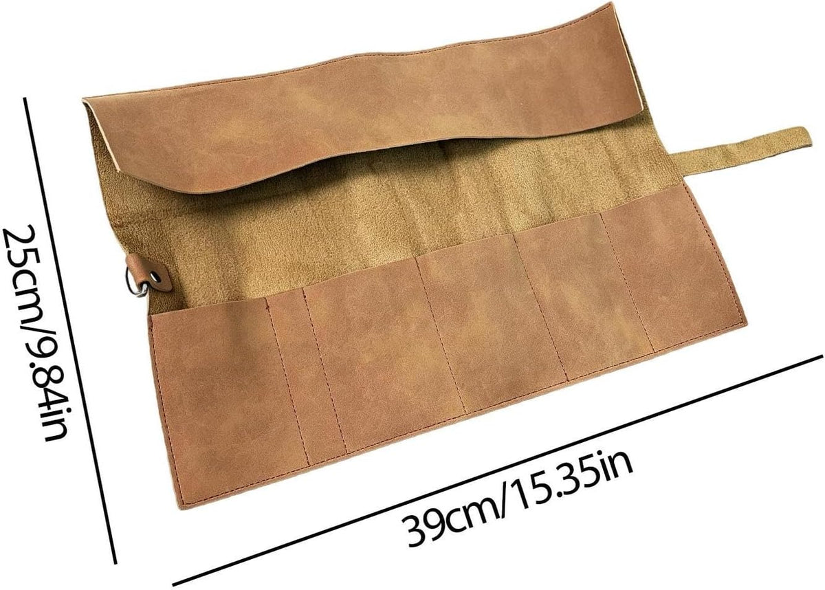 GENERIC Rouleau à Outils En Cuir, Pochette De Rangement Portable, 39 X 24 Cm, Sac De Rangement En Cuir Synthétique Avec 5 Emplacements, Porte-outils De Style Rétro, Style Utilitaire Professionnel Minimal