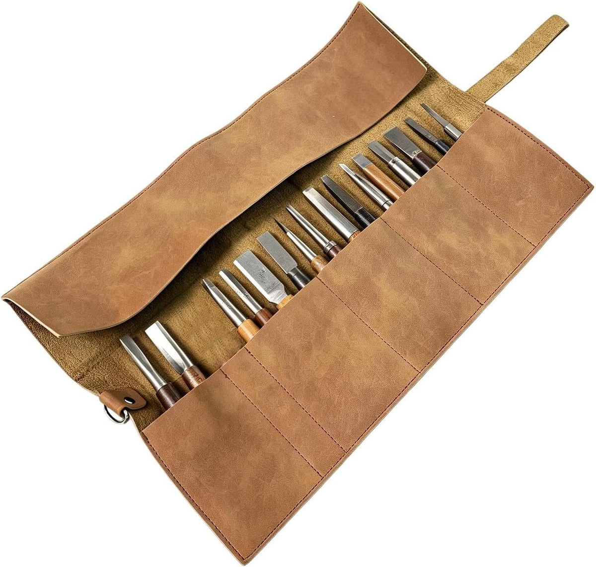 GENERIC Rouleau à Outils En Cuir, Pochette De Rangement Portable, 39 X 24 Cm, Sac De Rangement En Cuir Synthétique Avec 5 Emplacements, Porte-outils De Style Rétro, Style Utilitaire Professionnel Minimal