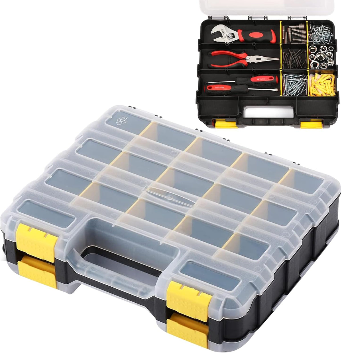  Boîte De Rangement Pour Outils, Double Face 34 Compartiments Transparents, Boîte De Rangement Pour Mandrins Boulons Et écrous - Pour Prise De Quincaillerie, Petites Pièces, Perles électroniques