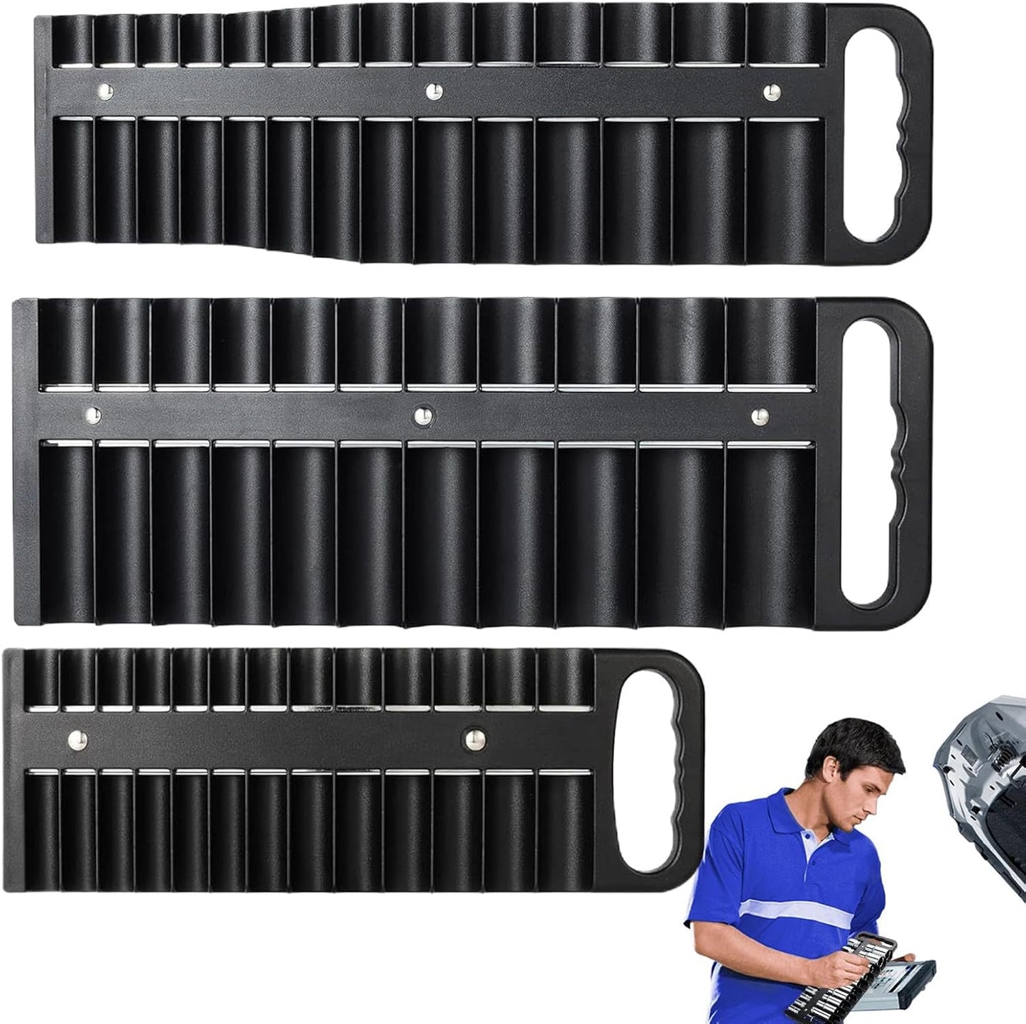 GENERIC Lot De 3 Organiseurs De Douilles Magnétiques, Porte-outils Portables Pour Prises, Organisateur De Douilles Magnétiques Pour Garage, Atelier, Idéal Pour Les Mariages Et Les Anniversaires