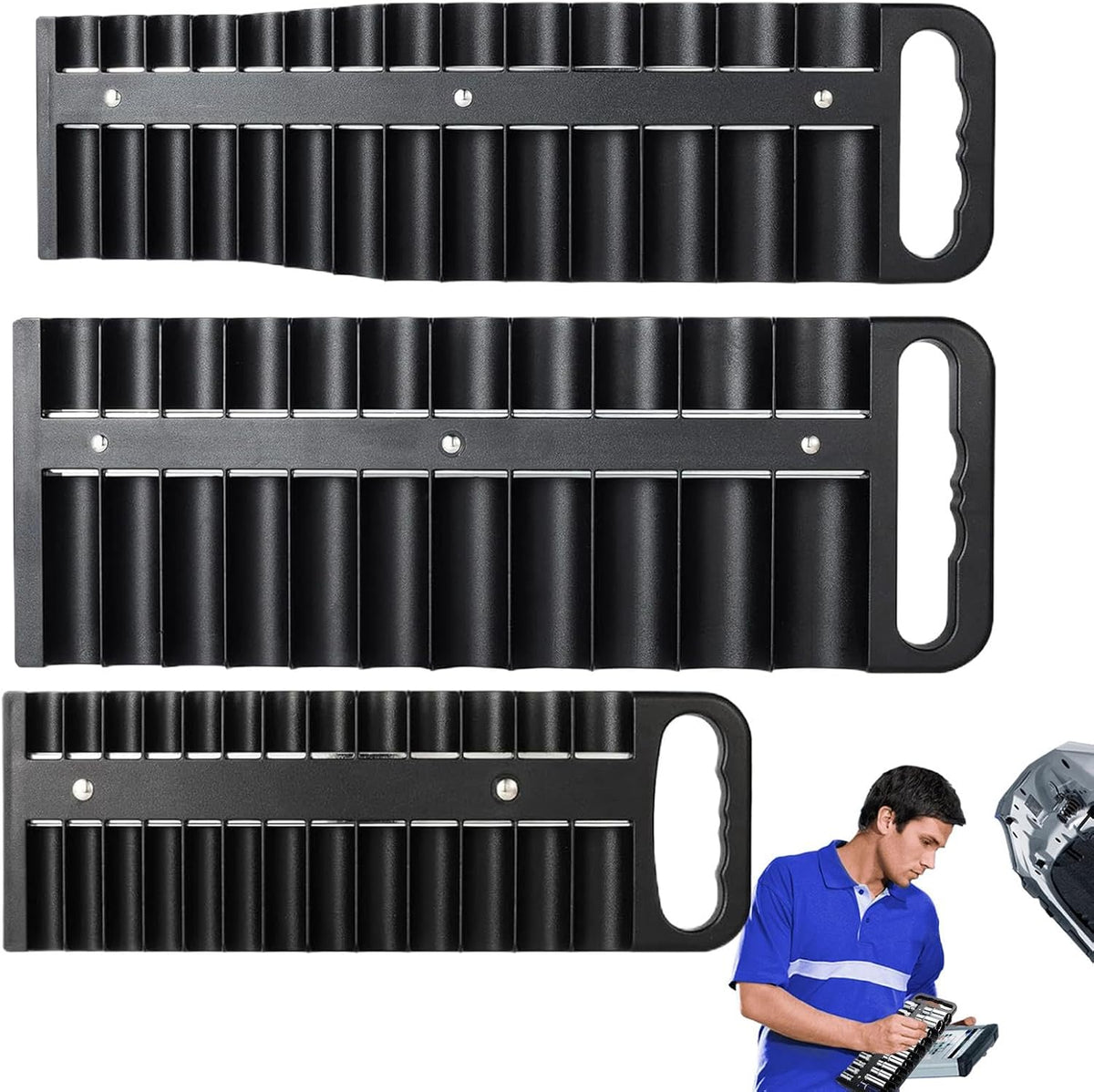 GENERIC Lot De 3 Organiseurs De Douilles Magnétiques, Porte-outils Portables Pour Prises, Organisateur De Douilles Magnétiques Pour Garage, Atelier, Idéal Pour Les Mariages Et Les Anniversaires