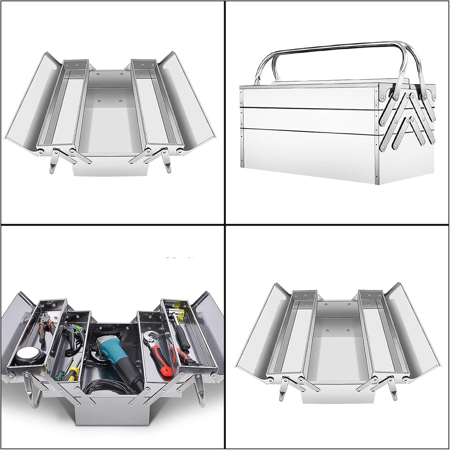  Boîtes À Outils Pliage En Acier Inoxydable Boîte Des Organisateurs Avec Double/Trois Couches Pour Stockage D'outils Efficace Une Portabilité Facile