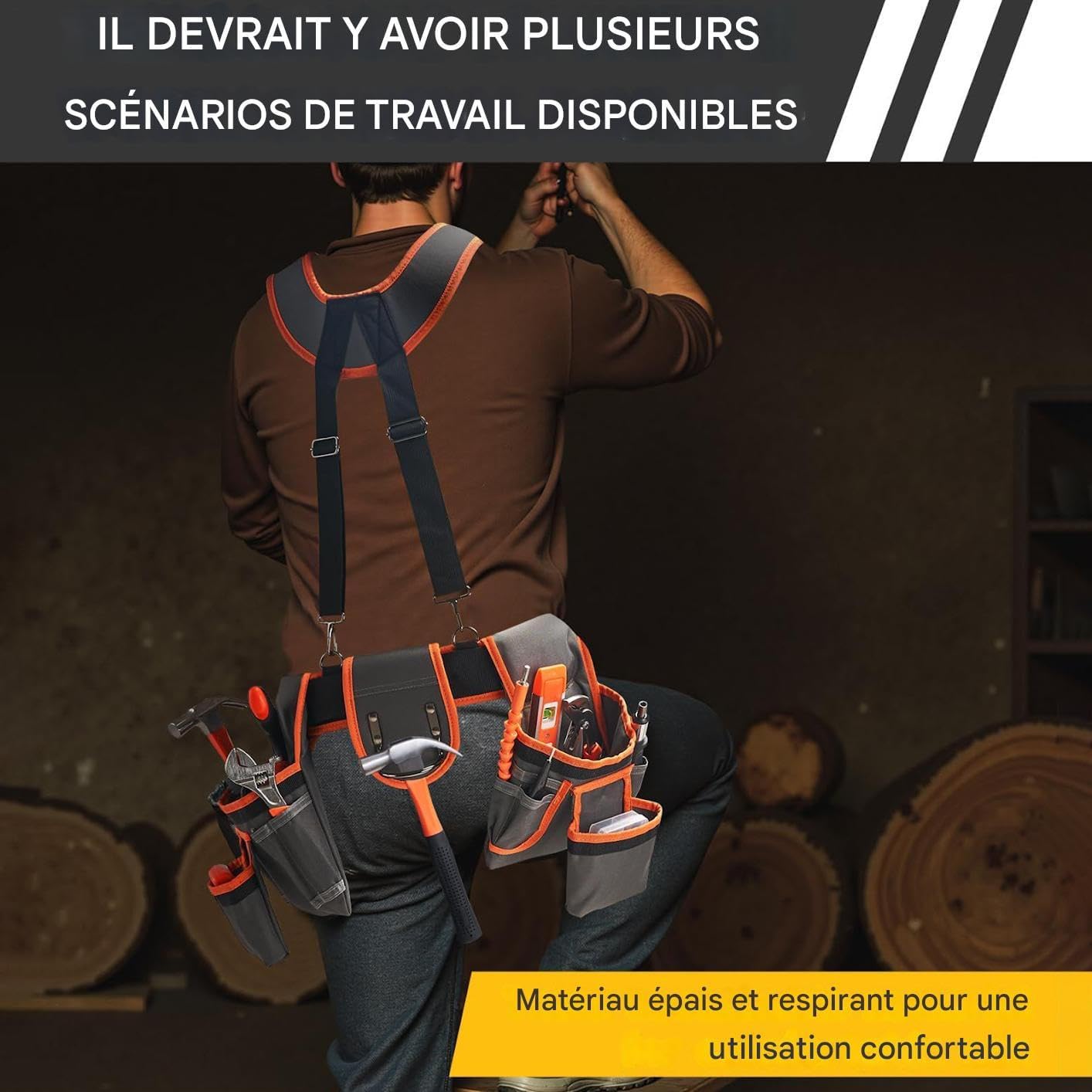  Ceinture Porte-Outils Pour Charpentier - Baudrier Utilitaire | Sacoches Ajustables à Bretelles Avec 19 Poches Pour Chantier Bricolage Et Tâches Électriques