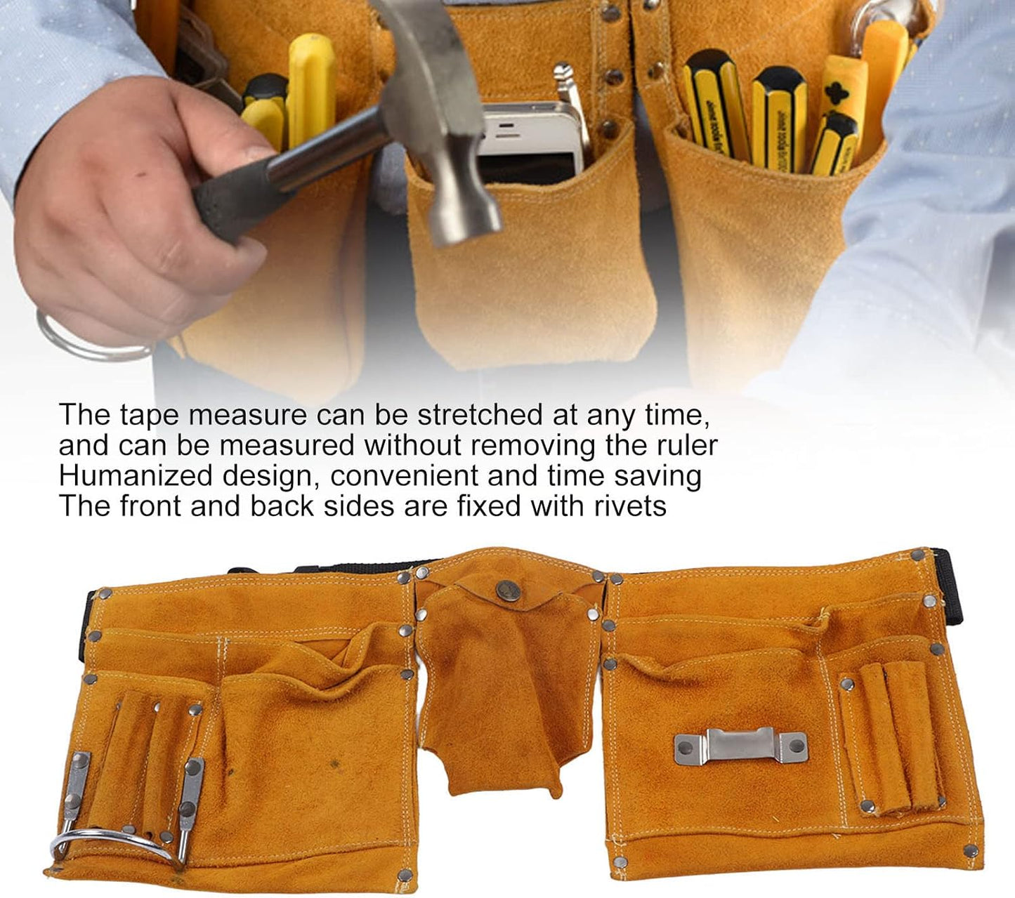  Sac De Ceinture à Outils En Cuir De Vache, Résistant Aux Coupures, Robuste, Respirant, Pochette De Taille Réglable Pour Les Travailleurs D'entretien