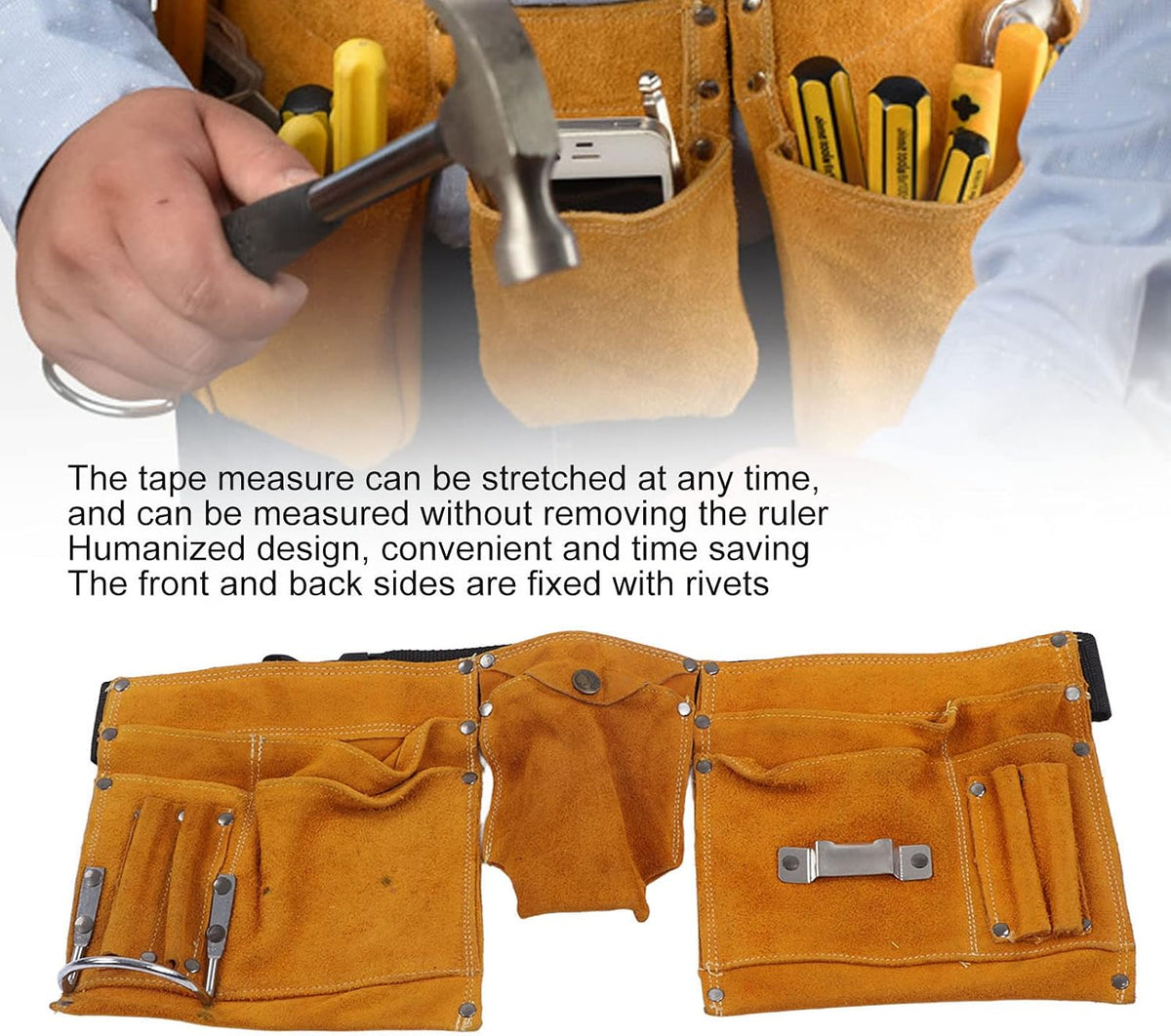  Sac De Ceinture à Outils En Cuir De Vache, Résistant Aux Coupures, Robuste, Respirant, Pochette De Taille Réglable Pour Les Travailleurs D'entretien
