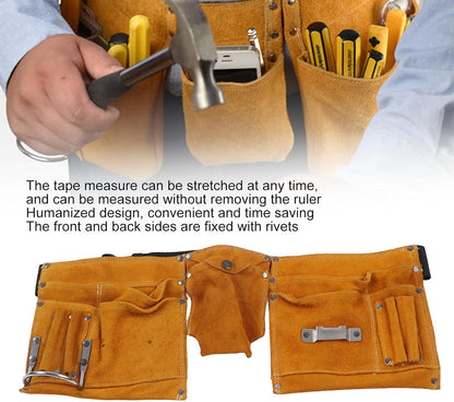  Sac De Ceinture à Outils En Cuir De Vache, Résistant Aux Coupures, Robuste, Respirant, Pochette De Taille Réglable Pour Les Travailleurs D'entretien