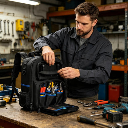 GENERIC Sac à Dos à Outils Robuste | Organiseur à Base Rigide – Avec Plusieurs Poches – Sac à Outils Robuste | Pour Charpentier, Soudeur, Construction, Extérieur Industriel