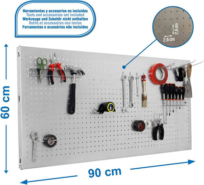  Simon Rack Panneau Mural Perforé Porte Outils, Jeu De 17 Crochets, 900x600 Mm, Galvanisé - Simonwork
