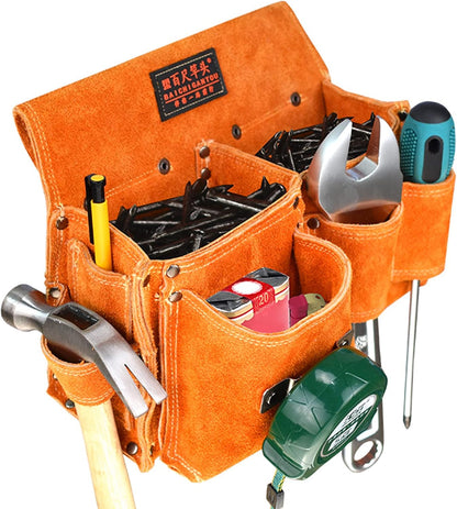  Sac à Outils Multifonction Pour électriciens, Charpentiers, Travailleurs Du Bâtiment, Kit De Rangement Portable, Sac De Rangement Pour Travailleurs Du Bois, Pratique En Cuir De Vache, Sac Banane De
