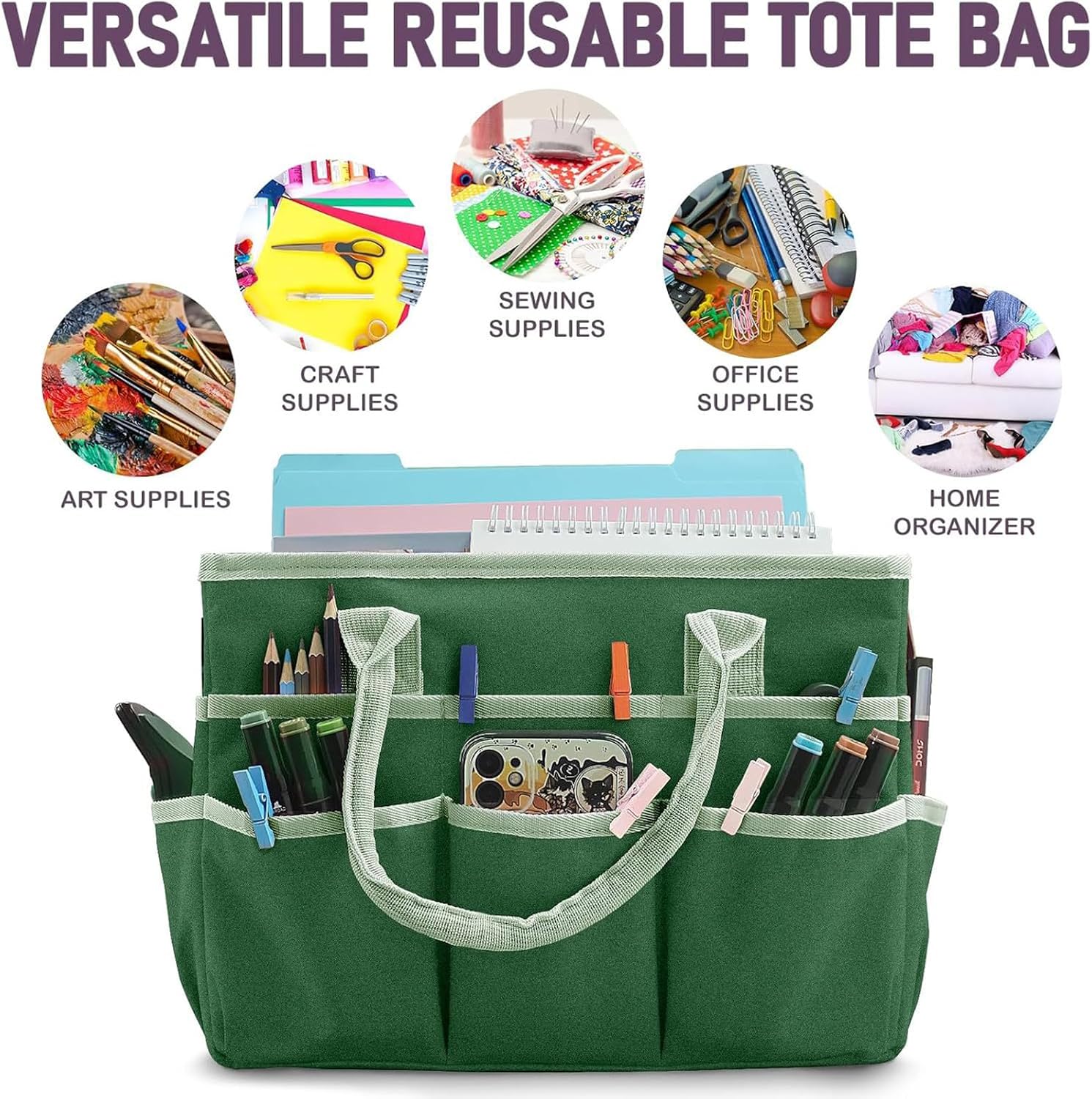 Sac à Outils Pliable En Tissu Polyester Et Poignées De Transport Renforcées, Sac à Outils Artistiques à Compartiments Multiples
