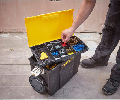  Stanley 1-70-326 Servante Compacte 3 En 1 - Boite À Outils Détachable - 2 Organiseurs Sur Le Couvercle - Bac Pour Électroportatif - Polypropylène Résistant - Poignée Télescopique - 630 X 475 X 284Mm Noir