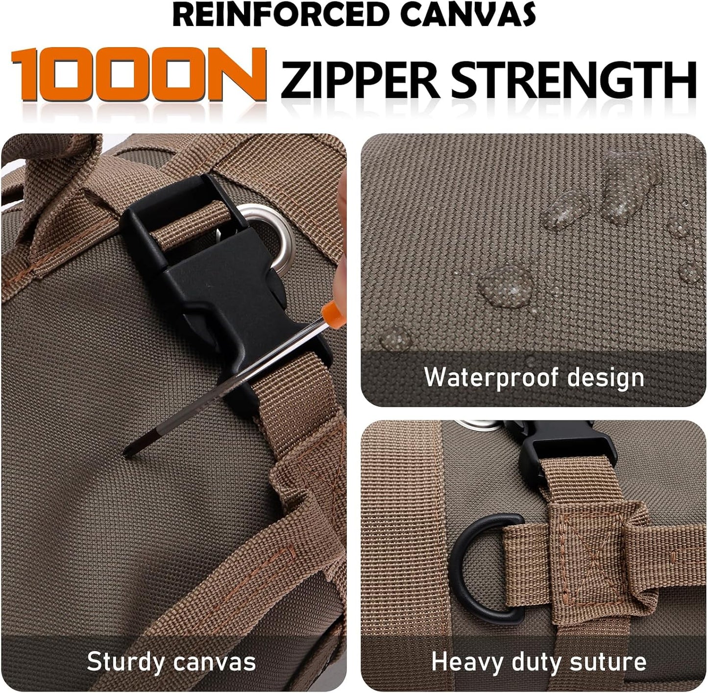  Sac à Outils Enroulable Robuste En Tissu Oxford Multi-poches Avec Poignée De Transport, Porte-clé Portable Pour Charpentier, Plombier, Maison, Atelier, Garage (vert Militaire)
