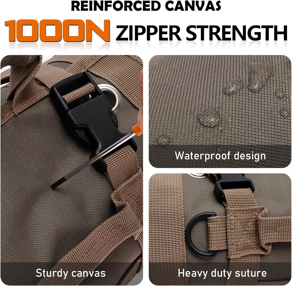  Sac à Outils Enroulable Robuste En Tissu Oxford Multi-poches Avec Poignée De Transport, Porte-clé Portable Pour Charpentier, Plombier, Maison, Atelier, Garage (vert Militaire)