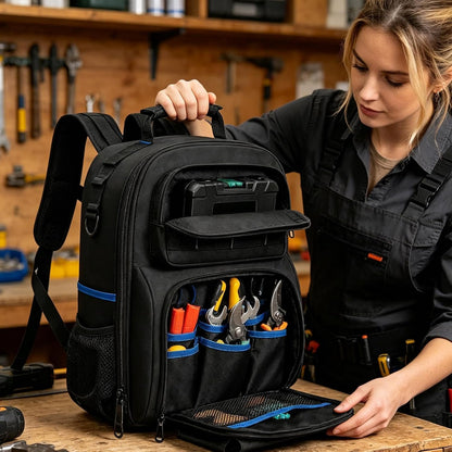 GENERIC Sac à Dos à Outils Robuste | Organiseur à Base Rigide – Avec Plusieurs Poches – Sac à Outils Robuste | Pour Charpentier, Soudeur, Construction, Extérieur Industriel