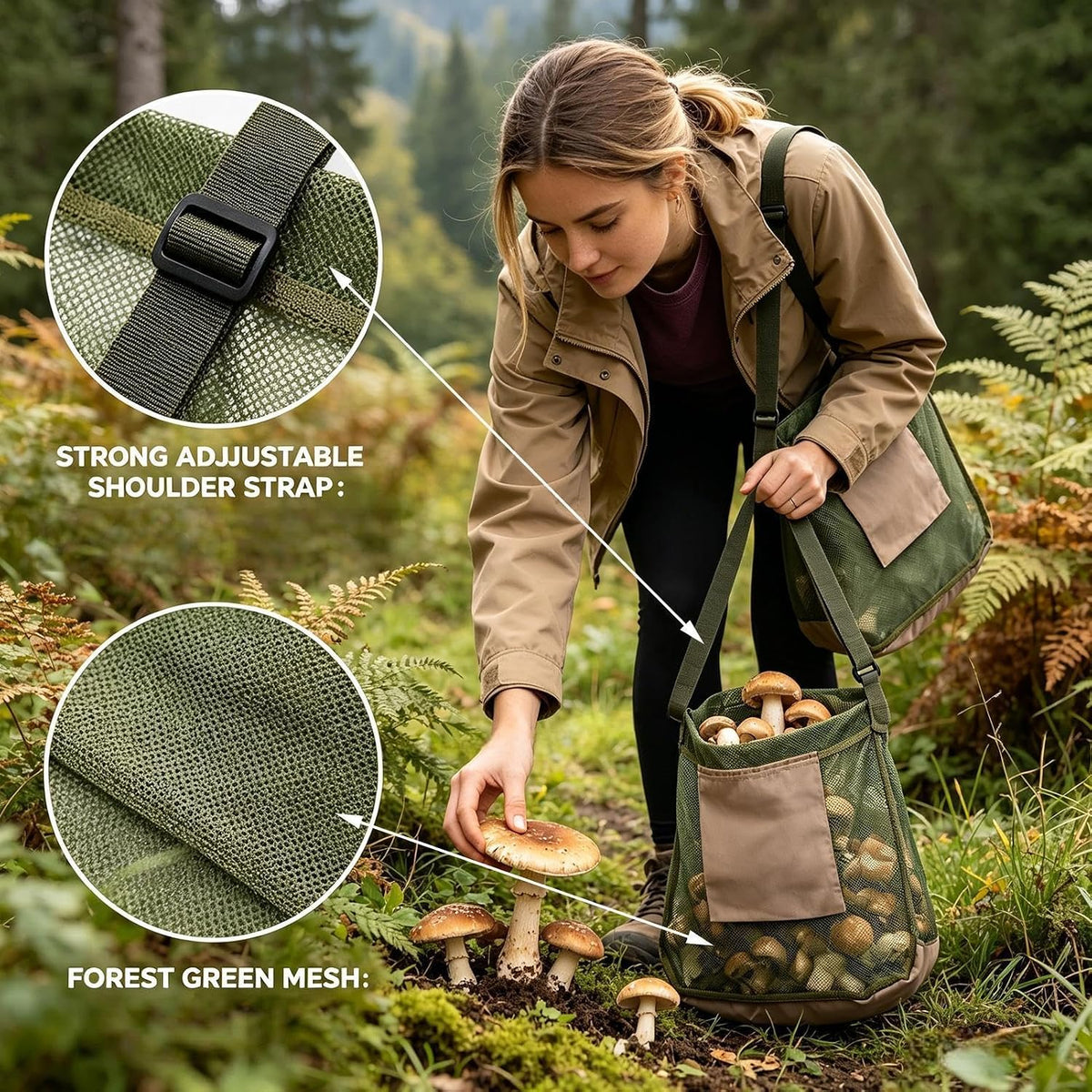 GENERIC Sac À Champignons De Cueillette - Grande Capacité Avec Poche Téléphone - Sac De Cueillette Extérieur | Pour Les Amoureux De La Nature Les Passionnés Plein Air Randonneurs Forêt Sentiers