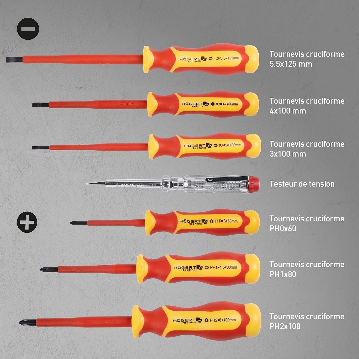  HÖGERT TECHNIK Lot De 12 Outils électriciens Isolés 1000 V Tournevis Manuel, Tournevis Plat Et Cruciforme, Pinces, Test De Tension, Coffret En Plastique