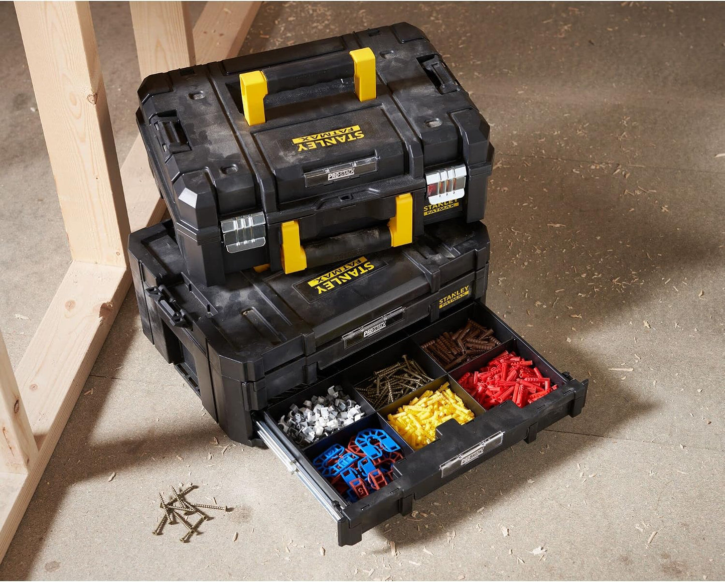  STANLEY FMST1-71981 Kit 2 Mallettes Modulable Tstak/Pro-Stack Gamme FATMAX - 21.5L - Corps En Polypropylène - Larges Attaches Métalliques Anti-Corrosion - Cadenassable