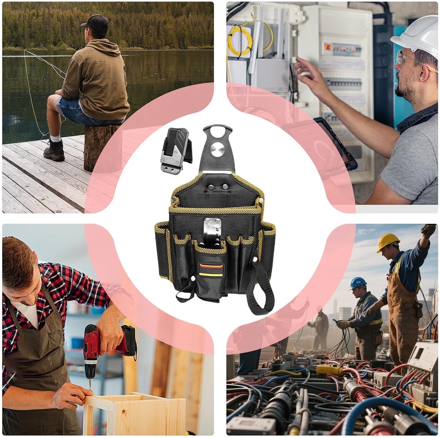  Sac Ceinture à Outils Pour Électricien,Poche De Taille Multi-poche Pour Technicien Électricien - Ceinture Holster Utilitaire Légère Pour Personnel De Travail Coiffeurs Couvreurs