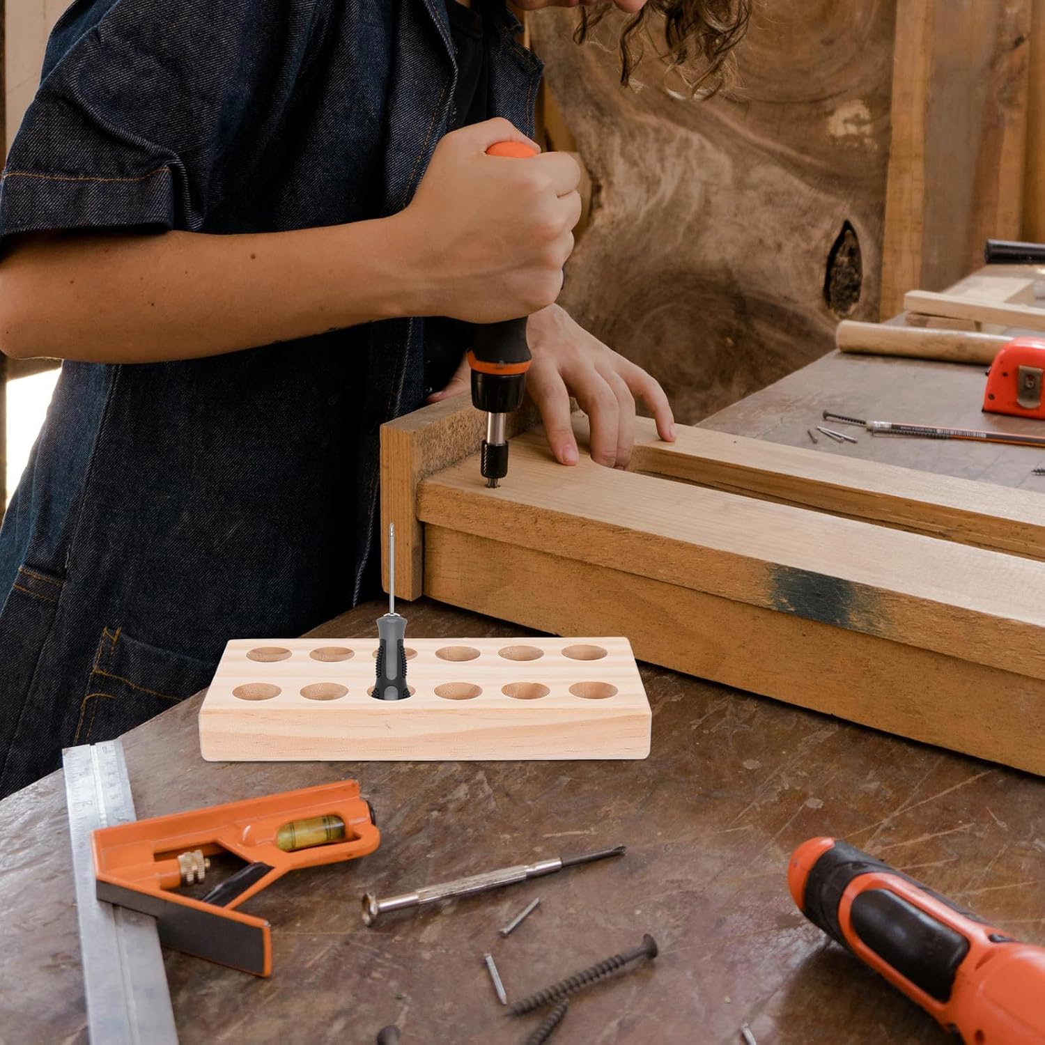  STOBAZA Porte-Outils En Bois Pour Pinces De Précision Et Accessoires, Support De Rangement Compact Pour Atelier De Bricolage Et Travaux Manuels