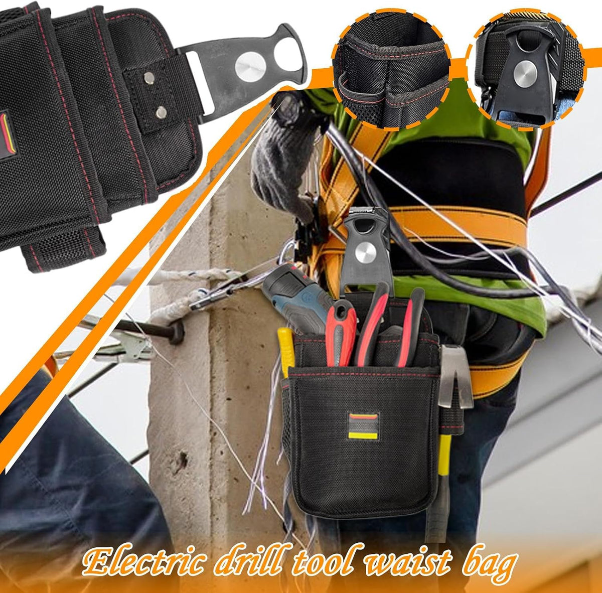 GENERIC Petite Pochette à Outils – Rangement à Dégagement Rapide Pour Outils D'électricien – Porte-outils Pour Pinces, Marteaux, Réparations électriques, Plomberie, Entretien, Travail Du Bois, Construction