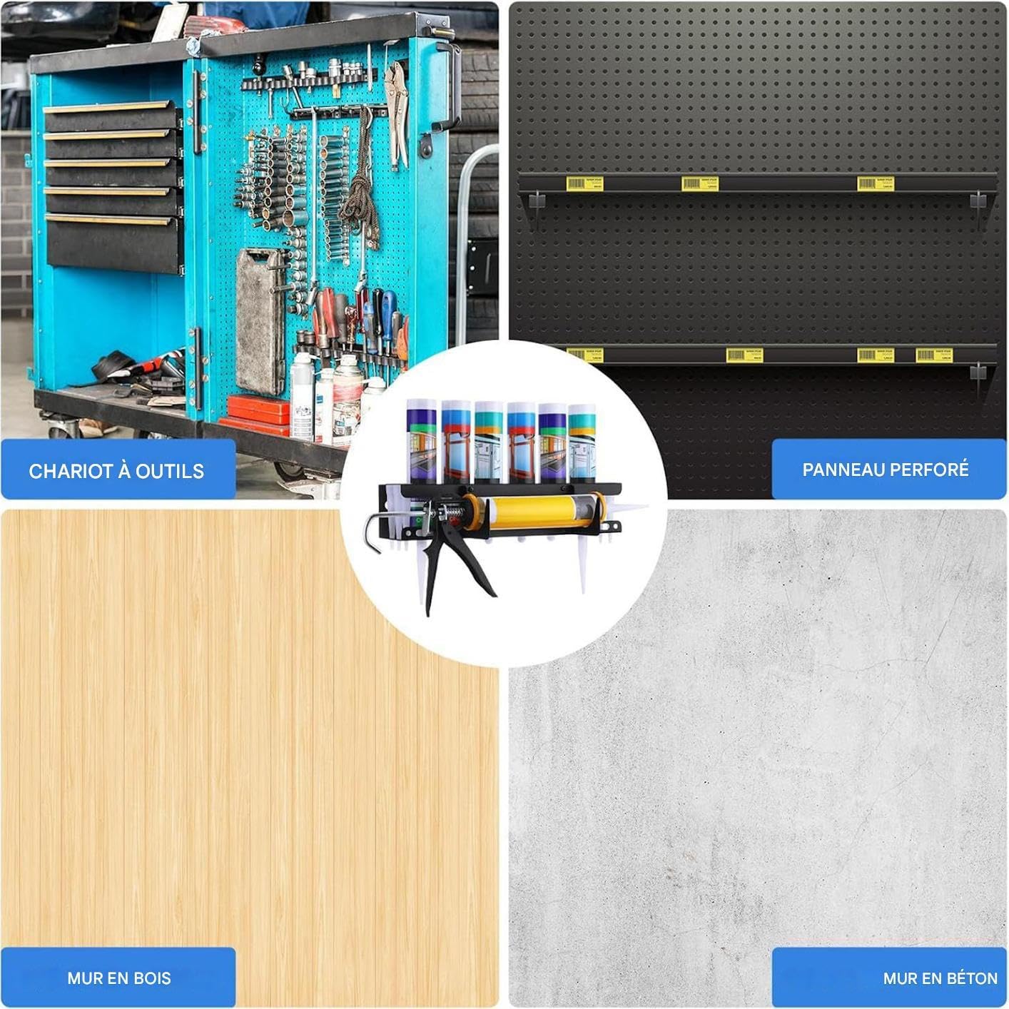 Rangement Pour Embouts De Colle - Organisateur Mural Pour Tubes De Mastic D'Atelier - Rangement Pour Outils De Professionnels En Rénovation Et Maintenance
