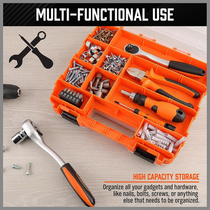  Boîte à Outils - Portable Double Face 34 Compartiments,Coffret De Stockage Pour Mèches Boulons Écrous Avec Couvercle | Pour Garage, Atelier Maison, Quincaillerie, Clous, Écrous, Mèches, Douilles Et Él
