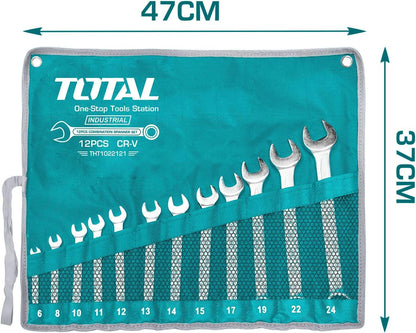  Total Tools - Sac Avec 12 Clés Mixtes | Mesures De 6 à 24 Mm | Clé Fixe Et Clé Coudée | Pour Serrer Ou Desserrer Les écrous Et Les Vis à Tête Hexagonale | Fabriqué En Chrome Vanadium