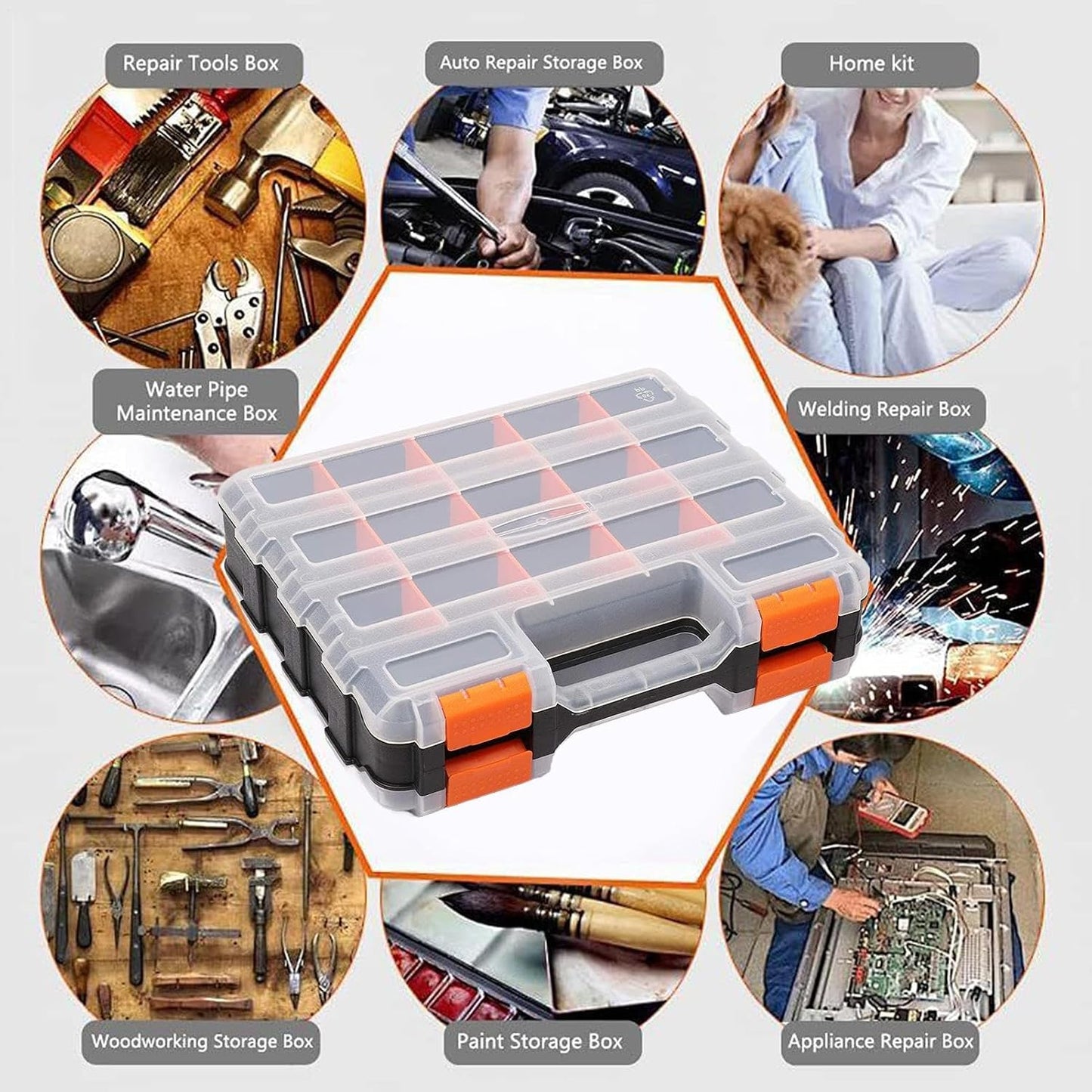 GENERIC Petite Boîte à Outils, Double Face, 34 Compartiments, Rangement Compact Pour Appareils électroniques, Organiseur Avec Couvercle Transparent, Accessoire D'atelier Avec Plusieurs Sections, Utilisation