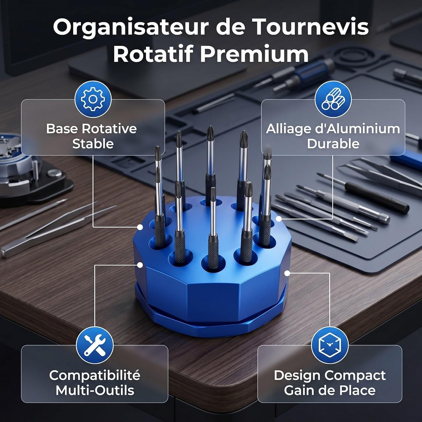  Support De Rangement En Alliage D'aluminium Pour Tournevis, Pince à épiler, Micros à Puce Pour Organiser Vos Outils