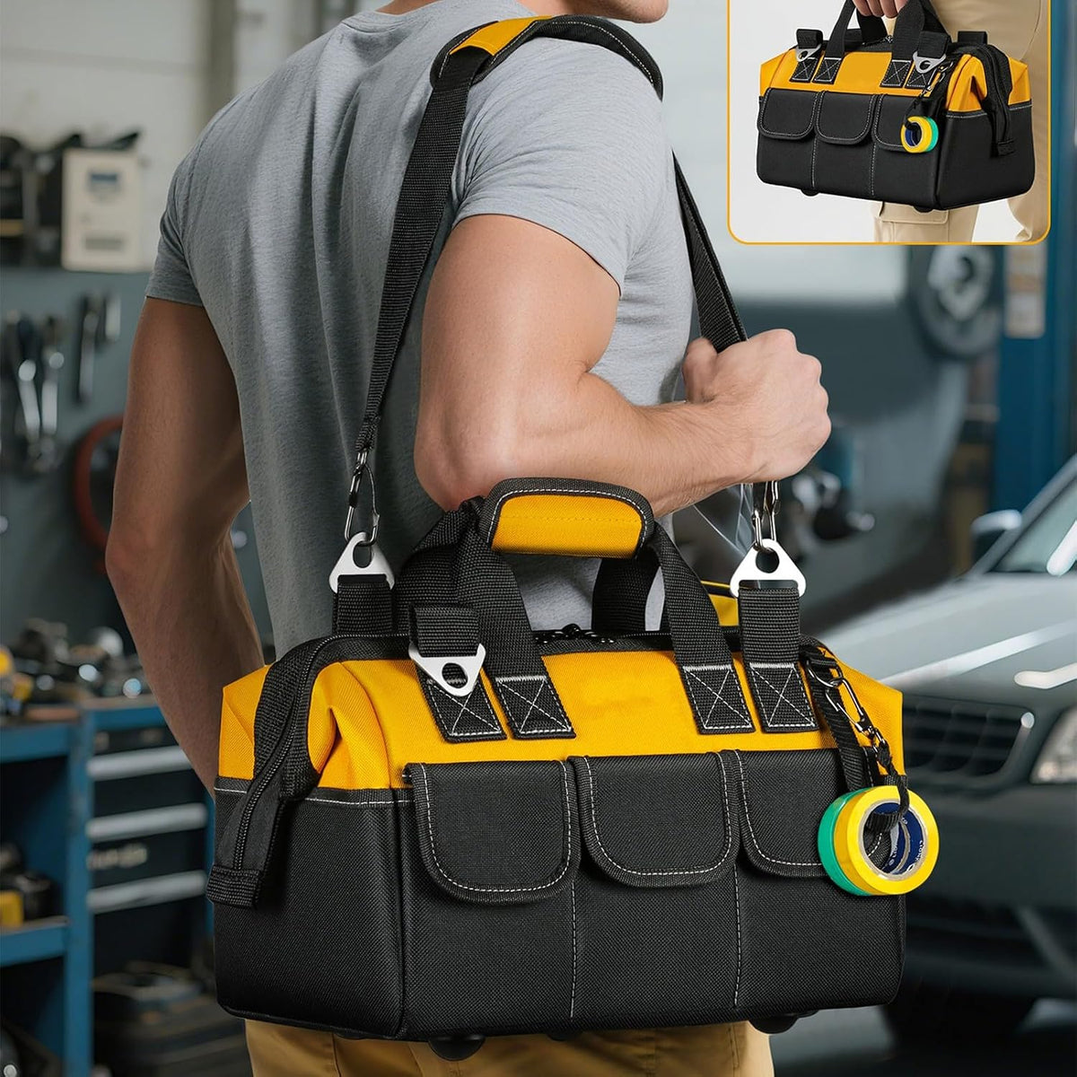  Sac à Outils Portable Pour Homme - Large Ouverture - Rangement Oxford - Sac à Main Pour Tournevis - Étanche