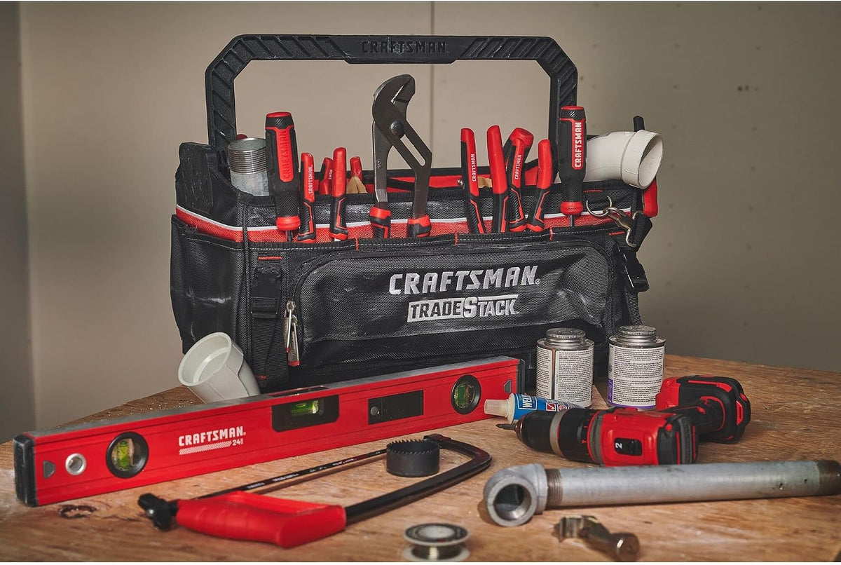  CRAFTSMAN Trade STACK CMST21451 Sac à Outils Avec Fermeture éclair, 56,8 Cm, Polyester, Noir/rouge