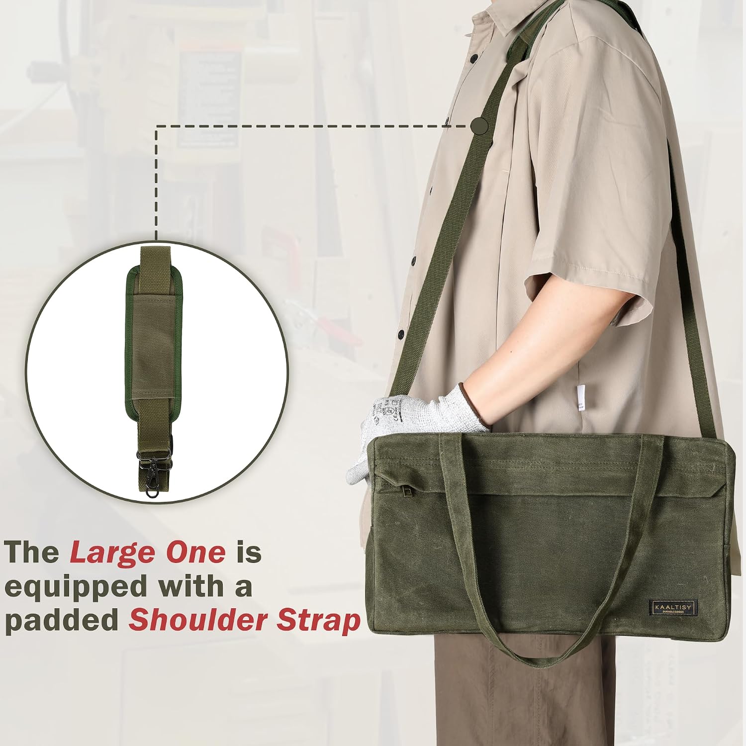 Sac Fourre-tout à Outils, 473,6 G En Toile Cirée Avec 7 Poches Et Bandoulière – Pour électricien, Entrepreneur, Réparateur, Porte-outils De Jardin Multifonction Avec Poignée Portable, Vert Kaki