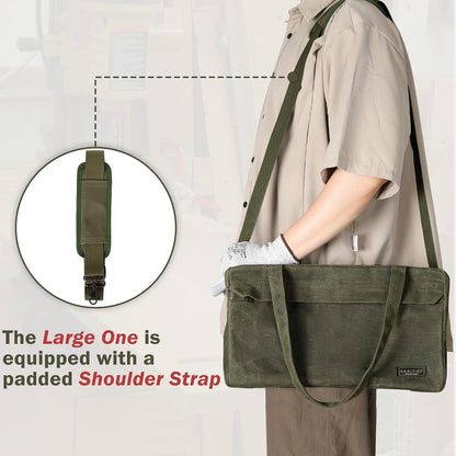  Sac Fourre-tout à Outils, 473,6 G En Toile Cirée Avec 7 Poches Et Bandoulière – Pour électricien, Entrepreneur, Réparateur, Porte-outils De Jardin Multifonction Avec Poignée Portable, Vert Kaki