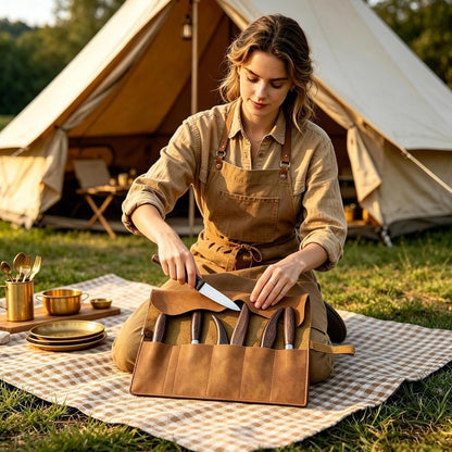 GENERIC Rouleau à Outils En Cuir, Pochette De Rangement Portable, 39 X 24 Cm, Sac De Rangement En Cuir Synthétique Avec 5 Emplacements, Porte-outils De Style Rétro, Style Utilitaire Professionnel Minimal