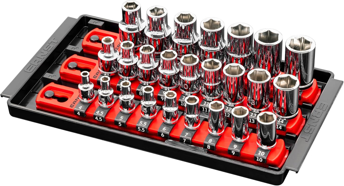  Ernst Manufacturing Plateau à Douilles 8" 3 Rails, Rouge - Entraînement 1/4", 3/8", 1/2"