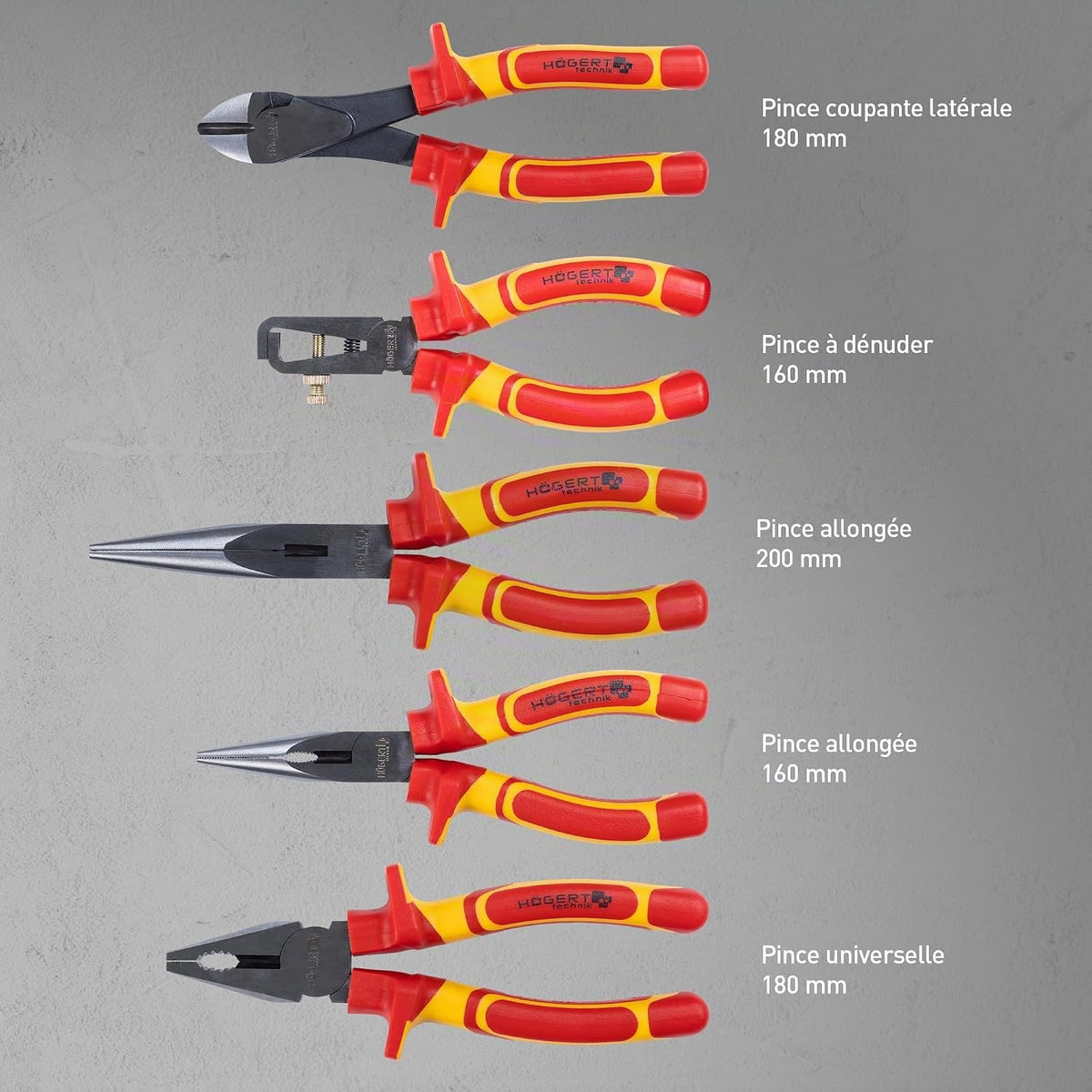  HÖGERT TECHNIK Lot De 12 Outils électriciens Isolés 1000 V Tournevis Manuel, Tournevis Plat Et Cruciforme, Pinces, Test De Tension, Coffret En Plastique