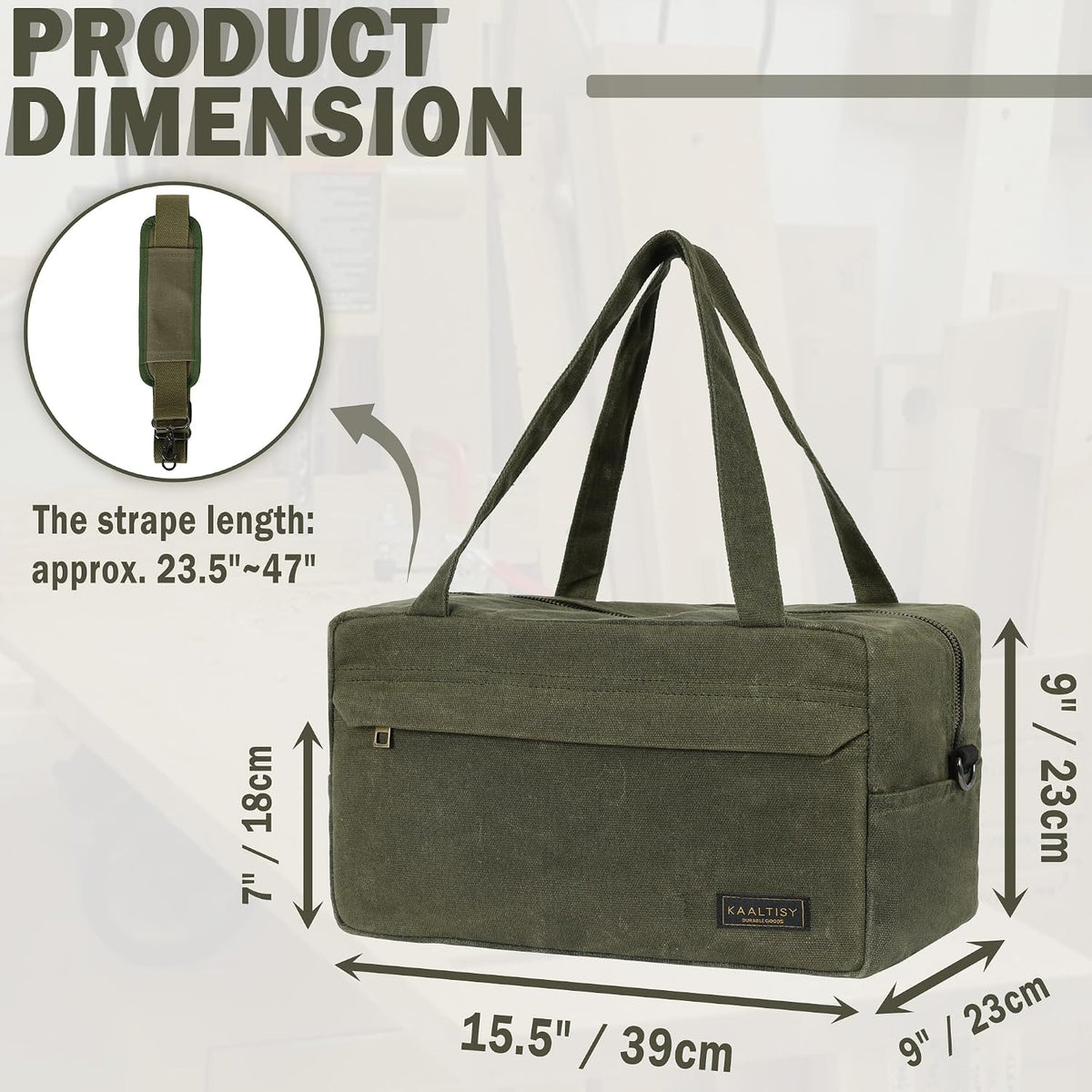  Sac Fourre-tout à Outils, 473,6 G En Toile Cirée Avec 7 Poches Et Bandoulière – Pour électricien, Entrepreneur, Réparateur, Porte-outils De Jardin Multifonction Avec Poignée Portable, Vert Kaki