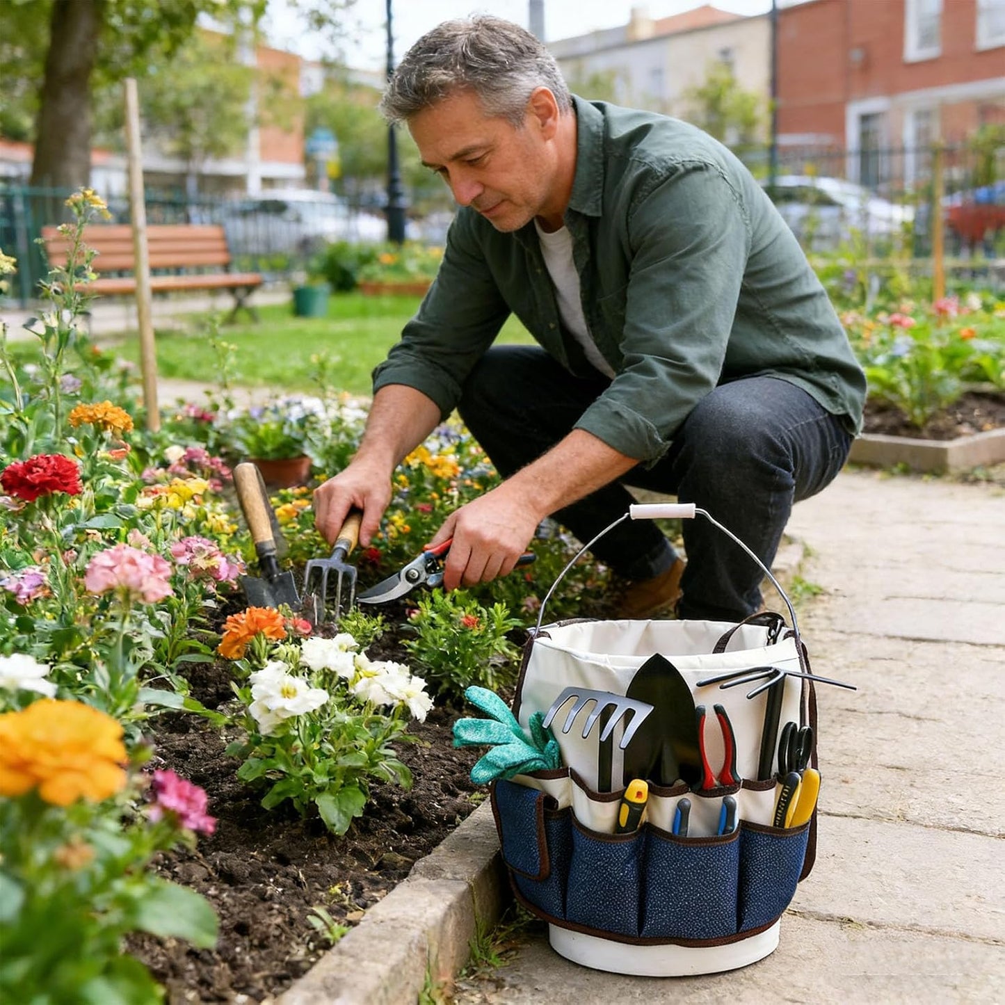  Accessoire De Jardinage Idéal Pour L ' Organisation Des Outils Tissu 600D Résistant à L ' Eau Et Plusieurs Poches De Rangement Étui à Outils De Jardin