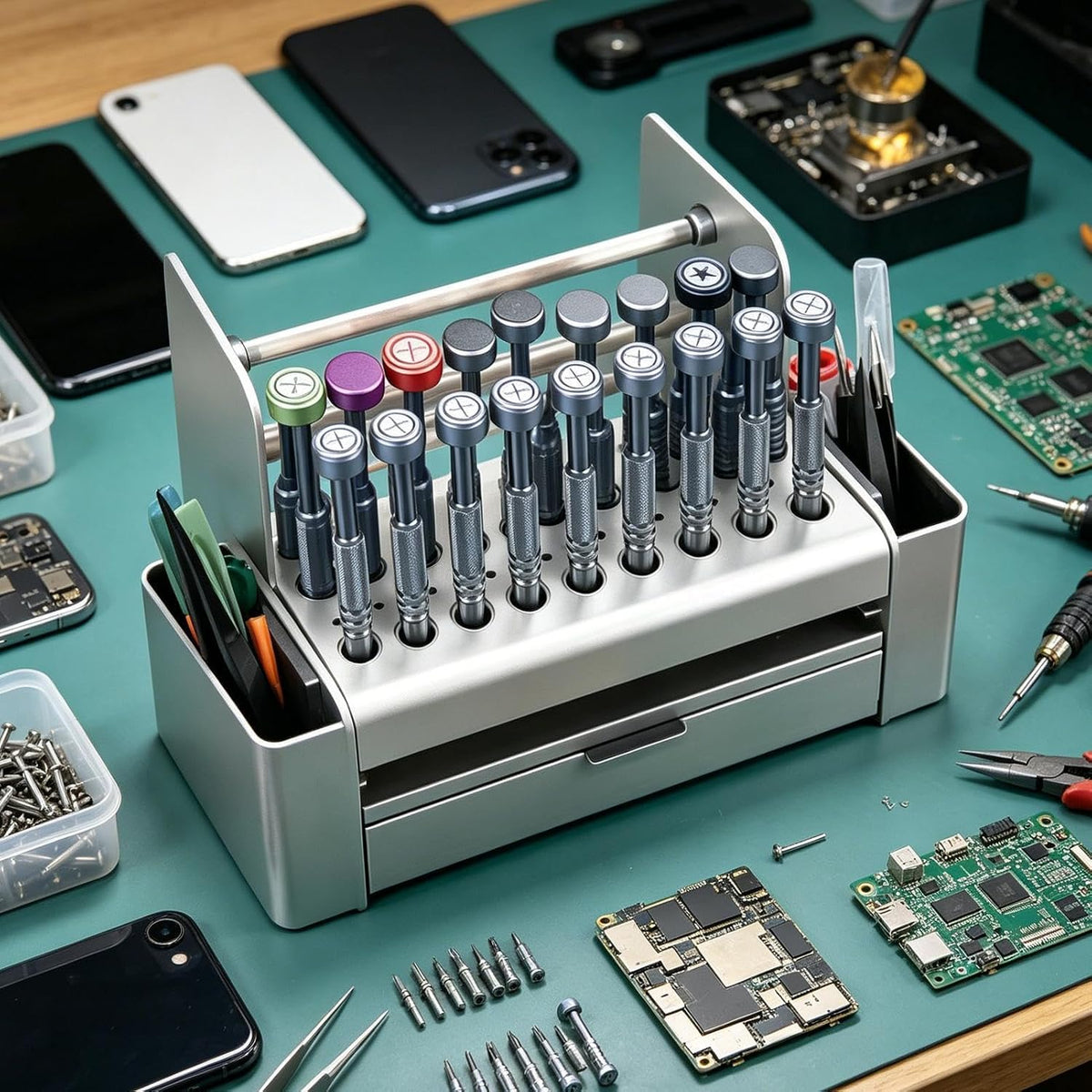 GENERIC Boîte De Rangement Pour Réparation De Téléphone | Avec Trous De Rangement, Boîte De Rangement Pour Outils De Réparation électronique | Pour Soudure, Huile, Vis, Intérieur, Bureau, Studio, Atelier