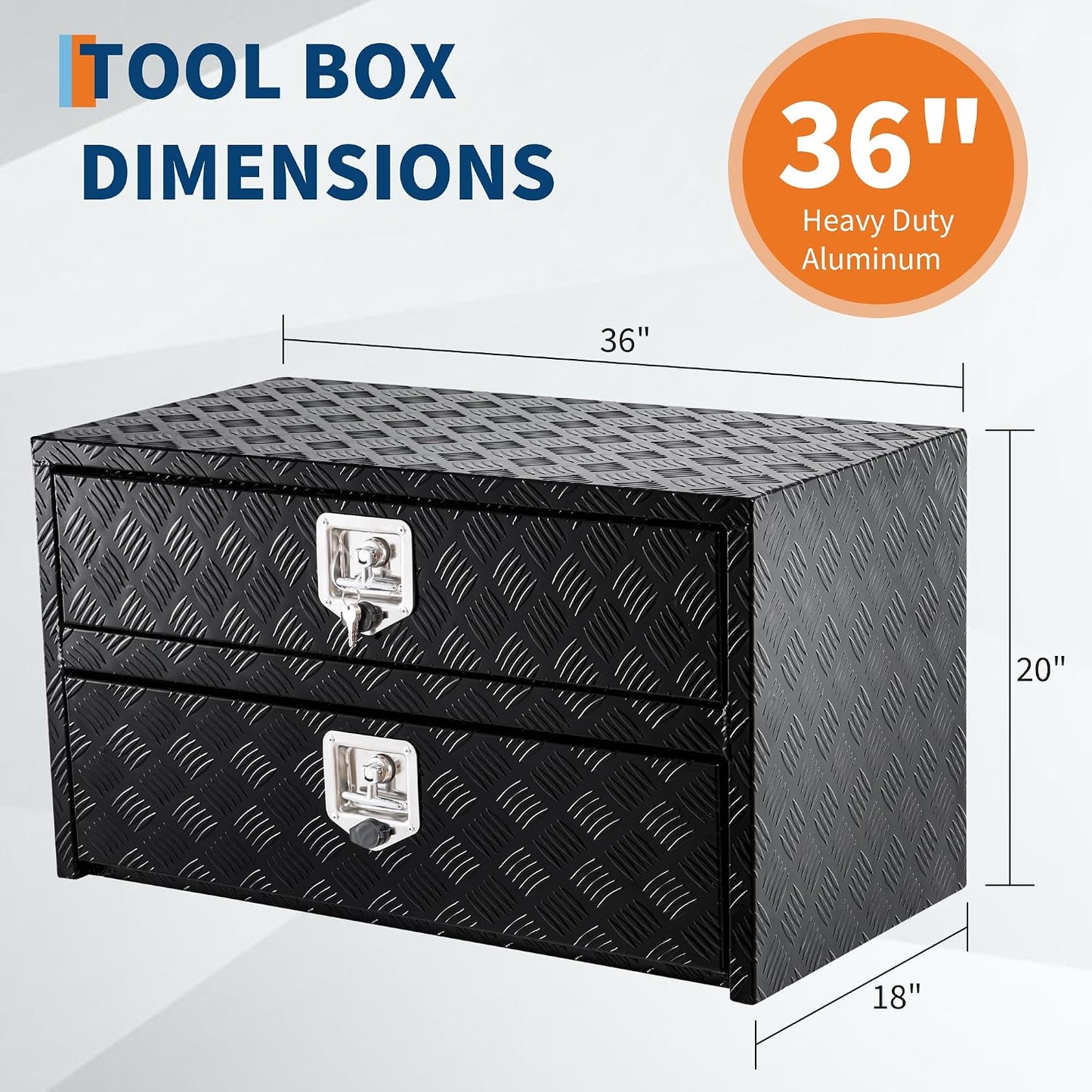  Boîte à Outils Sous Le Corps En Aluminium Avec Tiroir, Rangement Verrouillable à Double Couche, étanche Et Robuste, Pour Pickup, Camping-car Et Remorque (61 X 46 X 51 Cm), Noir