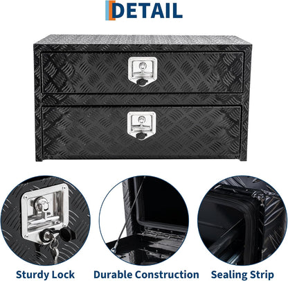  Boîte à Outils Sous Le Corps En Aluminium Avec Tiroir, Rangement Verrouillable à Double Couche, étanche Et Robuste, Pour Pickup, Camping-car Et Remorque (61 X 46 X 51 Cm), Noir