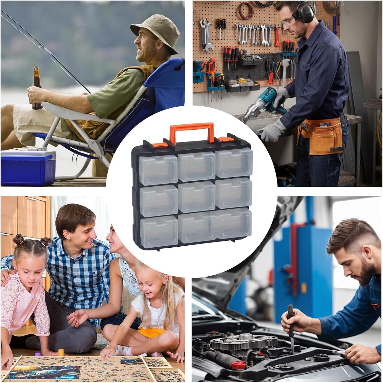 GENERIC Boîte De Rangement Amovible, Organiseur De Petites Pièces, Récipient à Outils Avec Poignée, Vis Et écrous, Empilable, étui De Rangement Pour Outils Avec Accès Facile, Organisateur De Pièces Pour