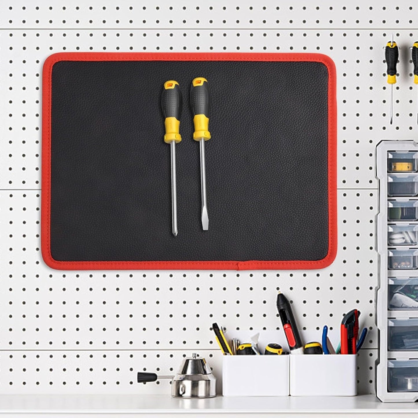  Support à Outils Magnétique Pour Réparation De Voiture Avec Support De Vis Sécurisé De Couleur Rouge Et Noire Pour Garage, Atelier (L)