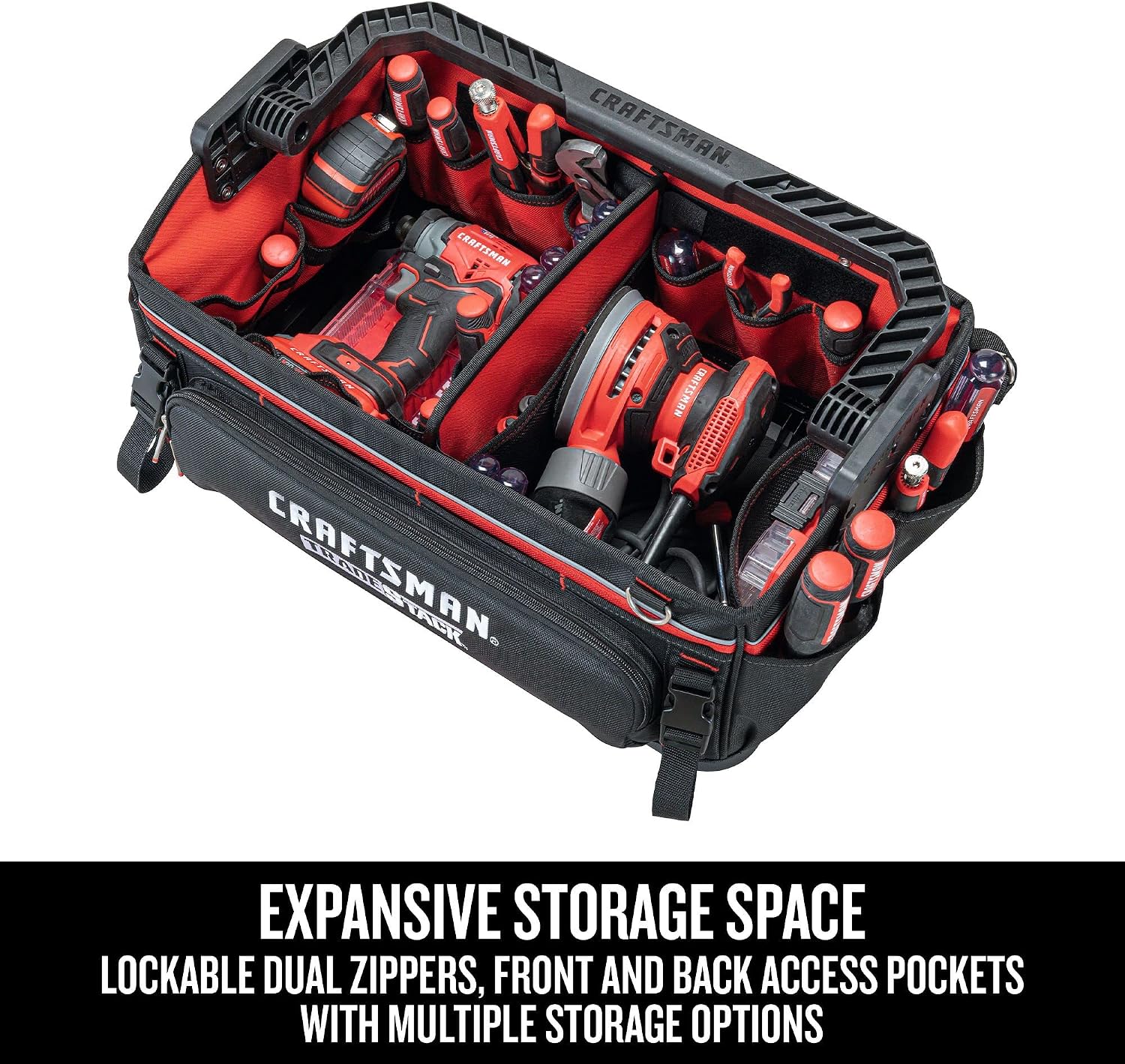  CRAFTSMAN Trade STACK CMST21451 Sac à Outils Avec Fermeture éclair, 56,8 Cm, Polyester, Noir/rouge