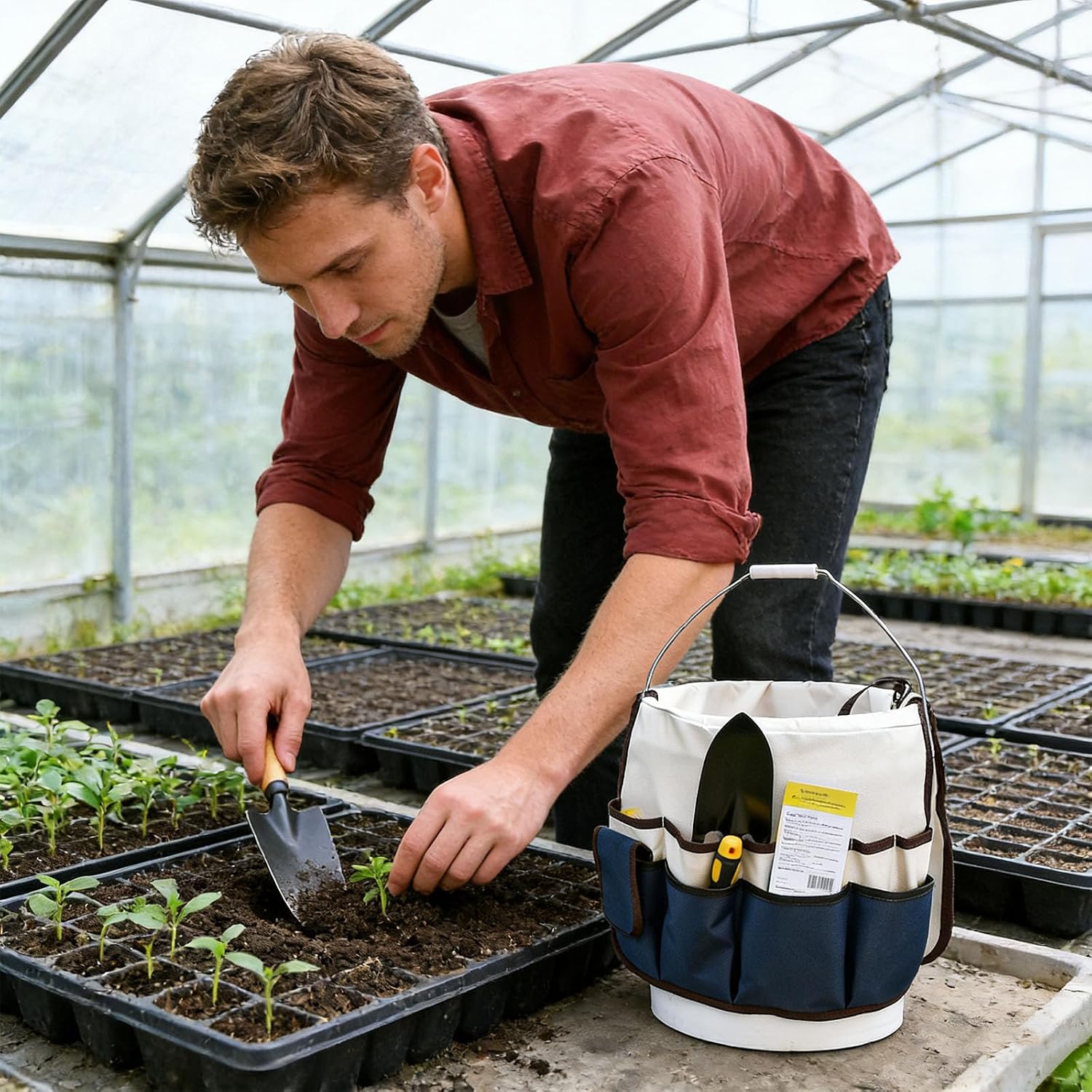  Accessoire De Jardinage Idéal Pour L ' Organisation Des Outils Tissu 600D Résistant à L ' Eau Et Plusieurs Poches De Rangement Étui à Outils De Jardin